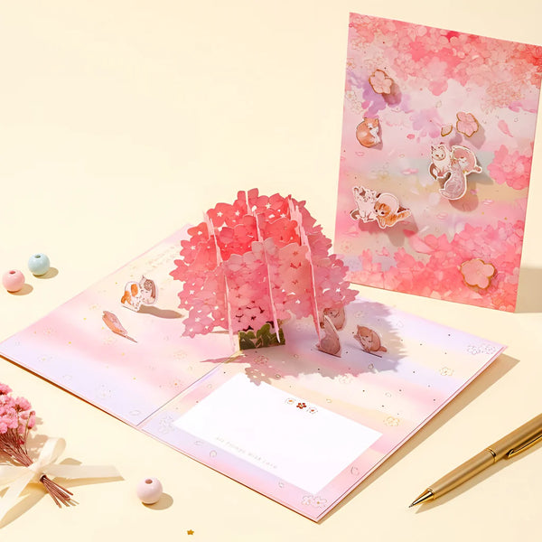Cherry Blossom Cats Greeting Card