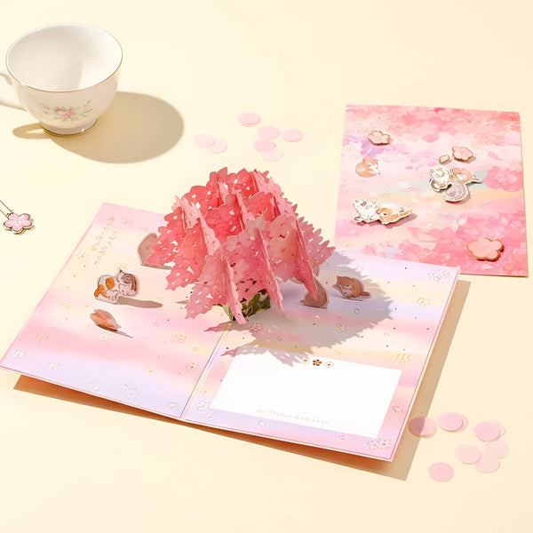 Cherry Blossom Cats Greeting Card