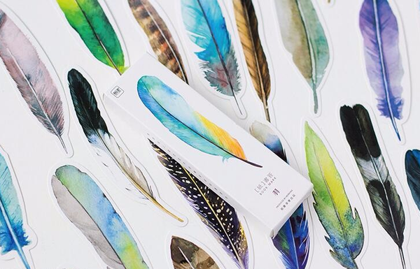 Colorful Feather Bookmarks - Set of 30