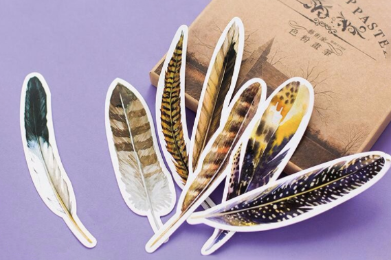 Colorful Feather Bookmarks - Set of 30