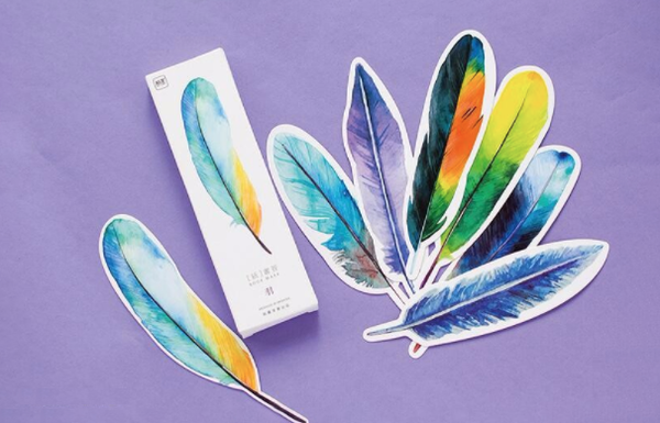 Colorful Feather Bookmarks - Set of 30