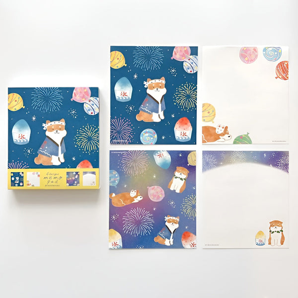 Furukawashiko 4 Designs Memo Pad - Limited Summer Edition - Shiba Fireworks