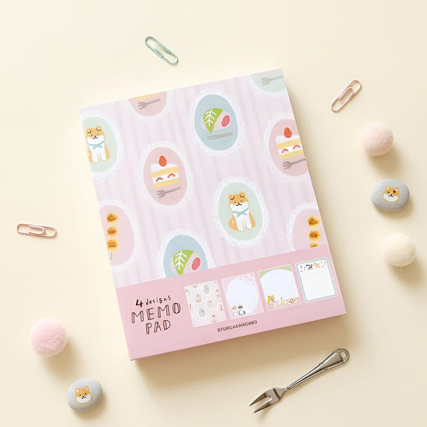 Furukawashiko 4 Designs Memo Pad - Shiba & Japanese Sweets