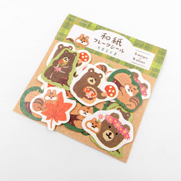 Furukawashiko Flake Stickers - Limited Autumn Edition - Bear & Squirrel