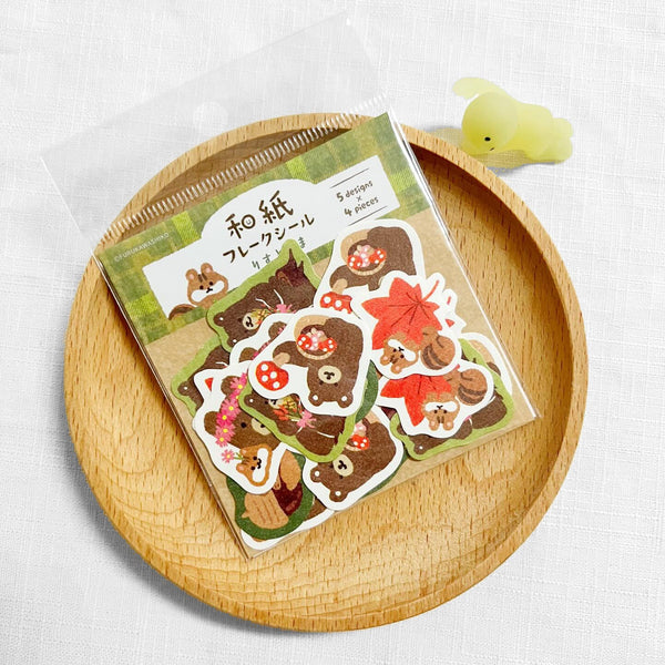 Furukawashiko Flake Stickers - Limited Autumn Edition - Bear & Squirrel