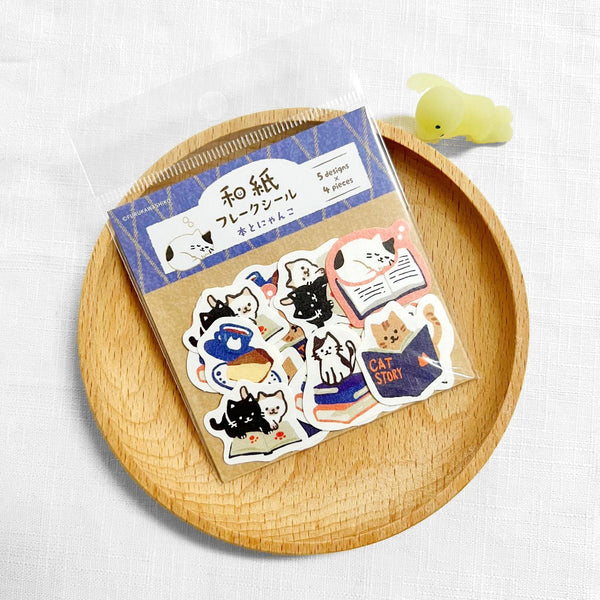 Furukawashiko Flake Stickers - Limited Autumn Edition - Books & Cats