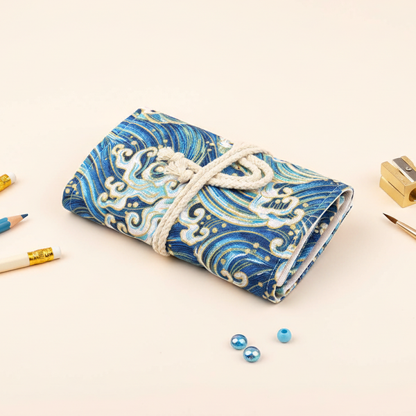 Hokusai Blue Wave Roll-Up Pencil Case