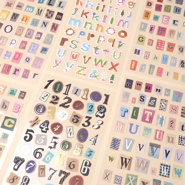 Mixed Font Alphabet & Number Stickers – Set of 6 Sheets
