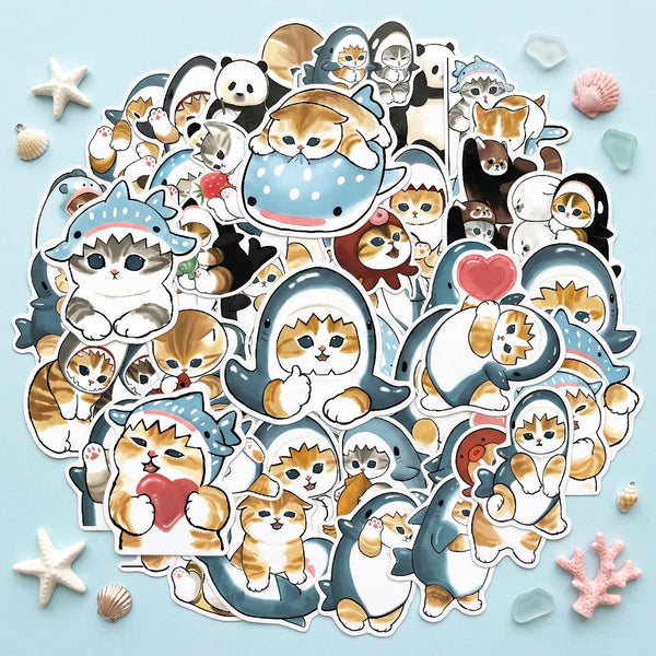 Mofusand Cat Stickers - Set of 50 - Little Sharks