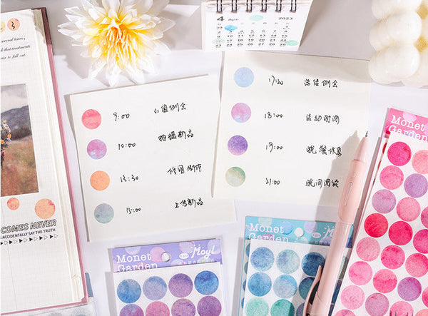Monet Garden Watercolor Dot Stickers - Set of 6 Sheets