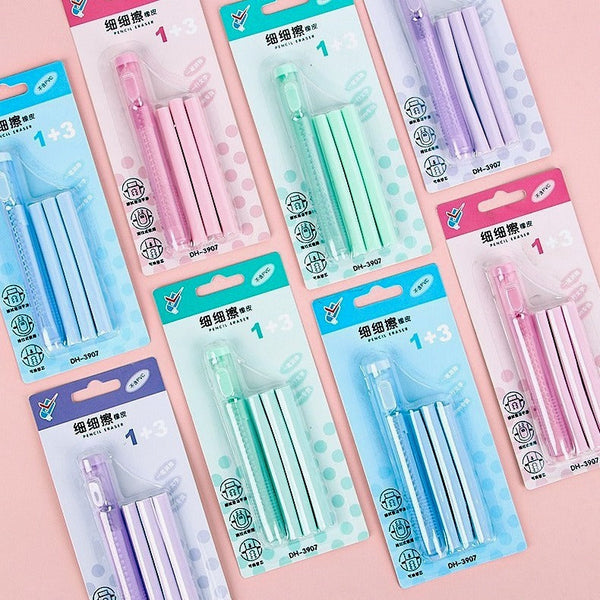 Pastel Pop Pen-Style Click Erasers - With 3 Bonus Refills