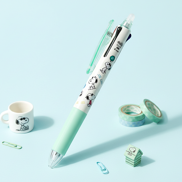 Pilot Frixion Peanuts Snoopy 3-in-1 Multicolor Ballpoint Pen - Limited Vintage Series - Mint & Beige
