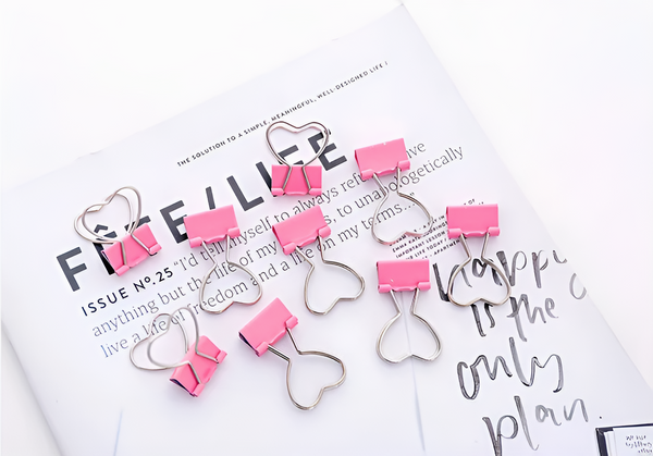 Pink Heart Shaped Binder Clip