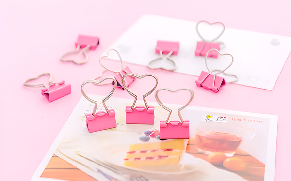 Pink Heart Shaped Binder Clip