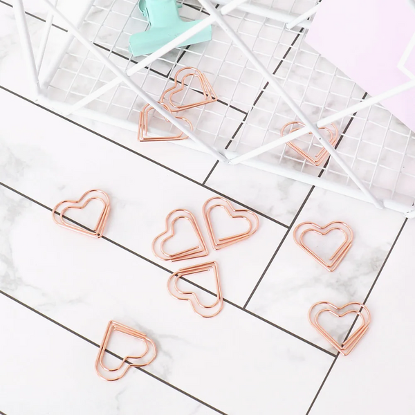 Rose Gold Heart Shaped Paper Clips - Set of 20