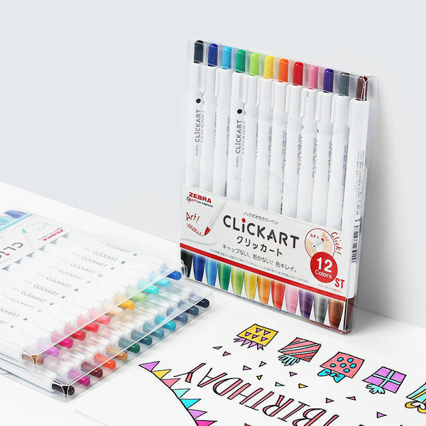 Zebra Clickart Knock Sign Pen 12 Color Set - Light