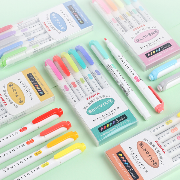 Zebra Mildliner Double Sided Highlighters - 5 Pastel Color Set