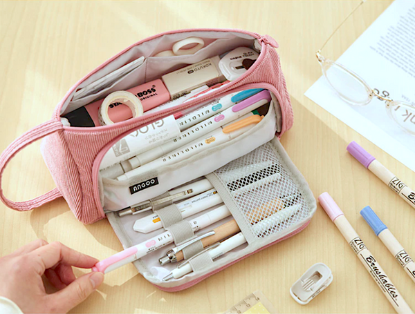 Triangle Corduroy Pencil Case (6 Colors)