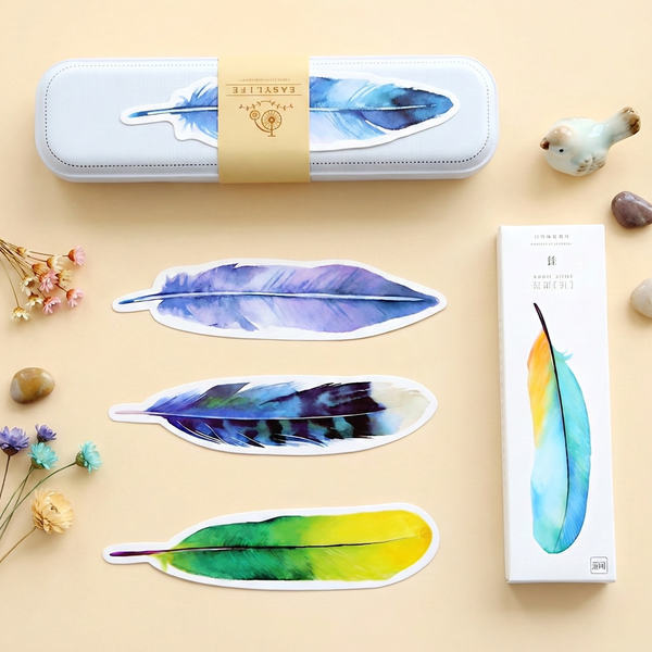Colorful Feather Bookmarks - Set of 30
