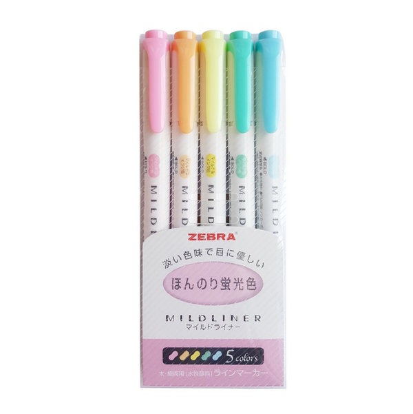 Zebra Mildliner Double Sided Highlighters - 5 Pastel Color Set