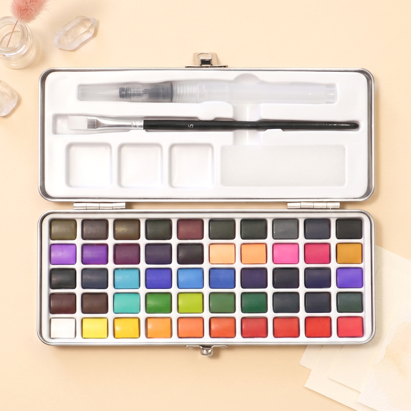50 Color Watercolor Set With Brushes