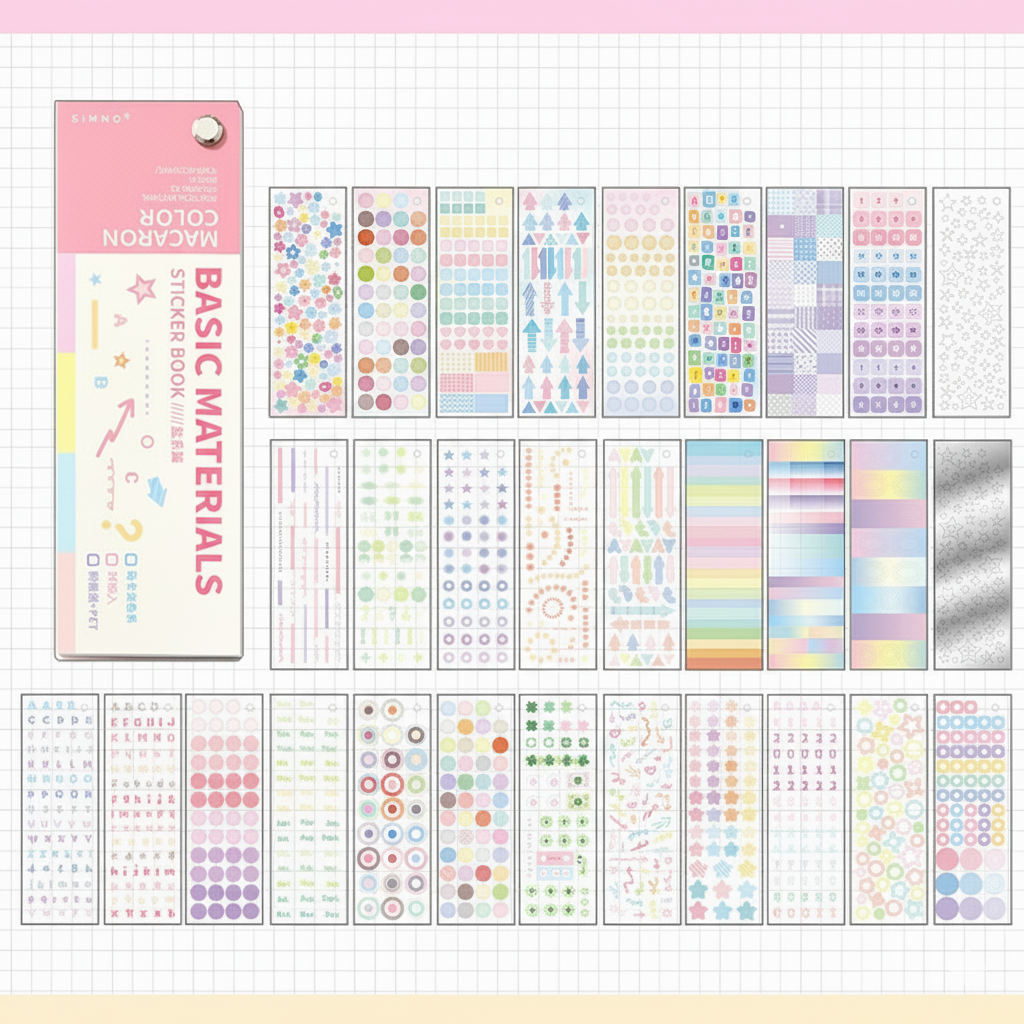 Material Sticker Format Basic Materials Sticker Book – Pastel & Neutral Palettes – Kawaii ...