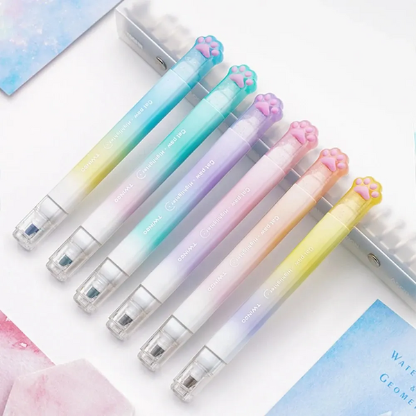 Cat Paw Twin Color Highlighters - Set of 6