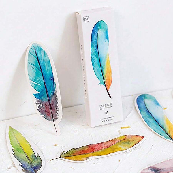 Colorful Feather Bookmarks - Set of 30