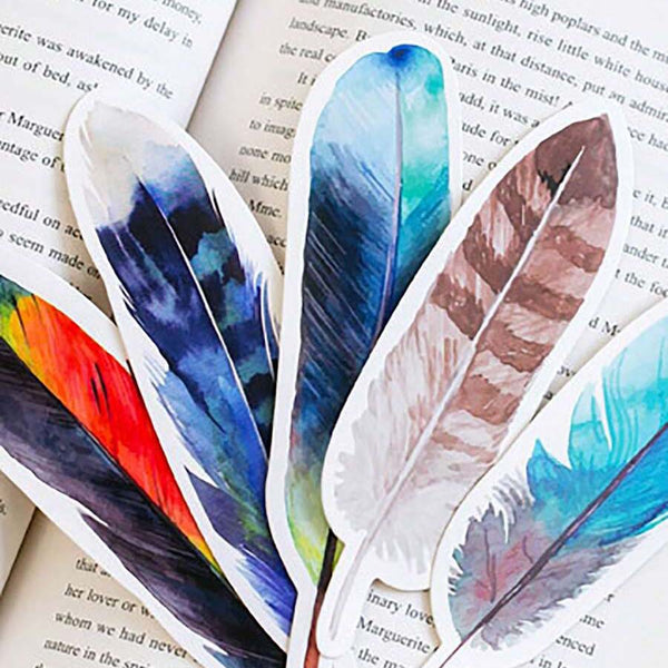Colorful Feather Bookmarks - Set of 30