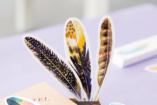 Colorful Feather Bookmarks - Set of 30