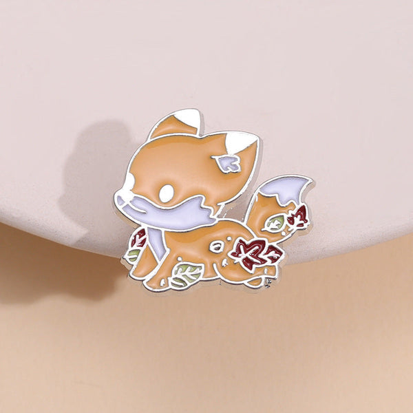Cute Fox & Fallen Leaves Enamel Pin