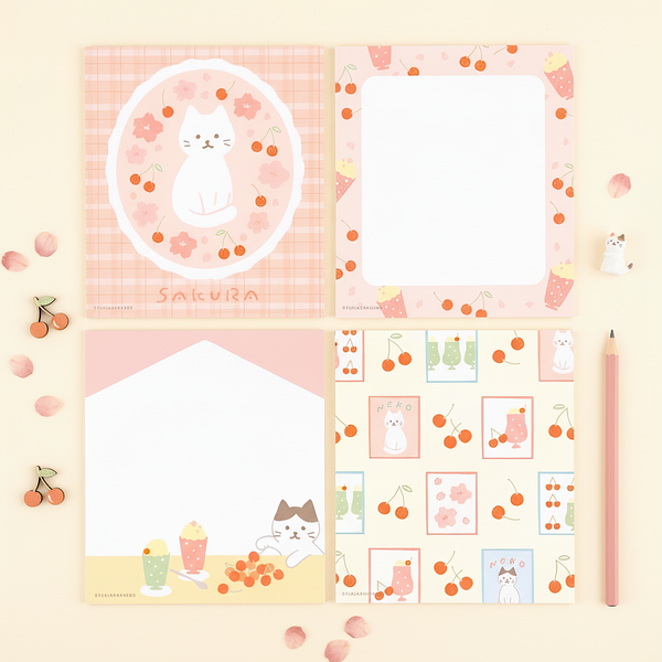 Furukawashiko 4 Designs Memo Pad - Cat & Sakura