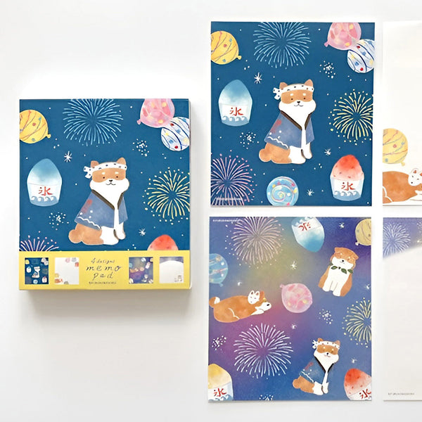 Furukawashiko 4 Designs Memo Pad - Limited Summer Edition - Shiba Fireworks