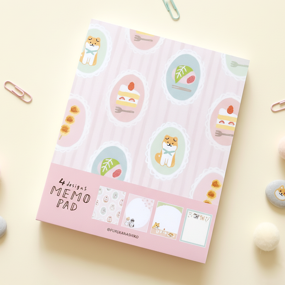 Furukawashiko 4 Designs Memo Pad - Shiba & Japanese Sweets – Kawaii ...