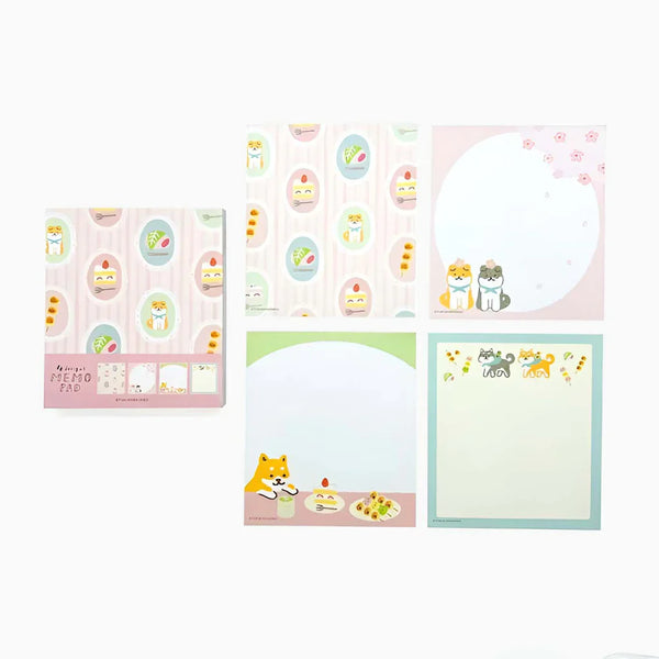 Furukawashiko 4 Designs Memo Pad - Shiba & Japanese Sweets