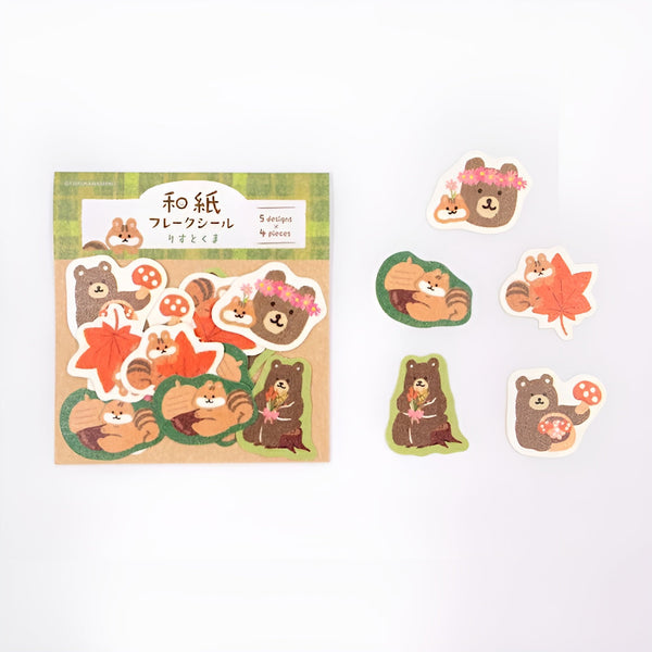 Furukawashiko Flake Stickers - Limited Autumn Edition - Bear & Squirrel