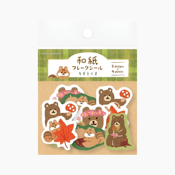 Furukawashiko Flake Stickers - Limited Autumn Edition - Bear & Squirrel