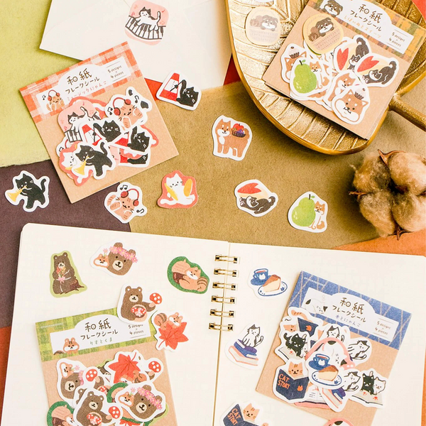 Furukawashiko Flake Stickers - Limited Autumn Edition - Shiba Inu & Sweets