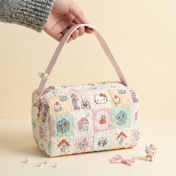 Hello Kitty Patchwork Print Cosmetic Bag