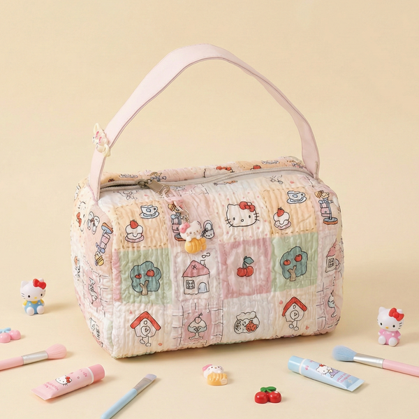Hello Kitty Patchwork Print Cosmetic Bag