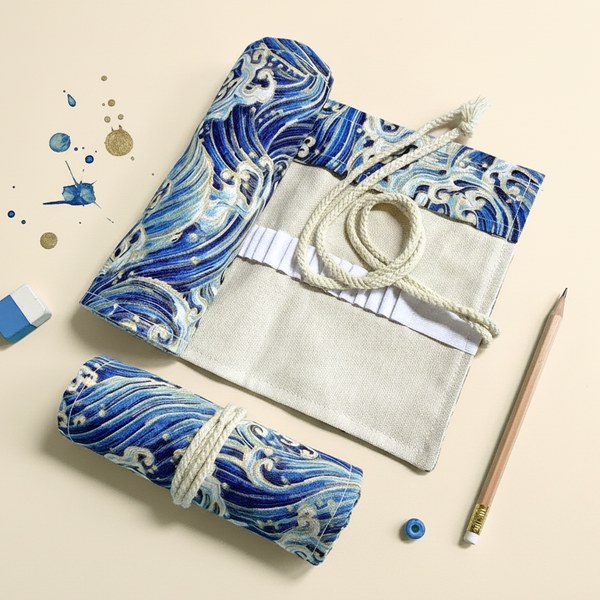 Hokusai Blue Wave Roll-Up Pencil Case