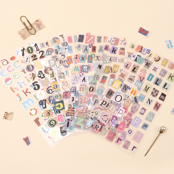 Mixed Font Alphabet & Number Stickers – Set of 6 Sheets