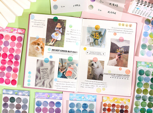 Monet Garden Watercolor Dot Stickers - Set of 6 Sheets