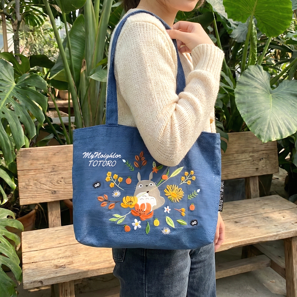 My Neighbor Totoro Embroidered Tote Bag - Flowers