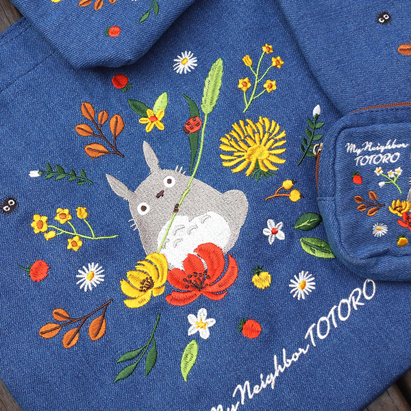 My Neighbor Totoro Embroidered Tote Bag - Flowers