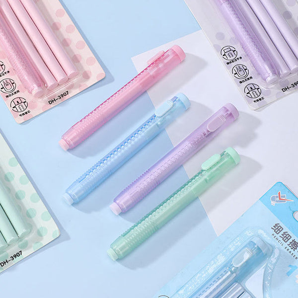 Pastel Pop Pen-Style Click Erasers - With 3 Bonus Refills