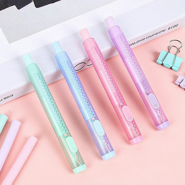 Pastel Pop Pen-Style Click Erasers - With 3 Bonus Refills