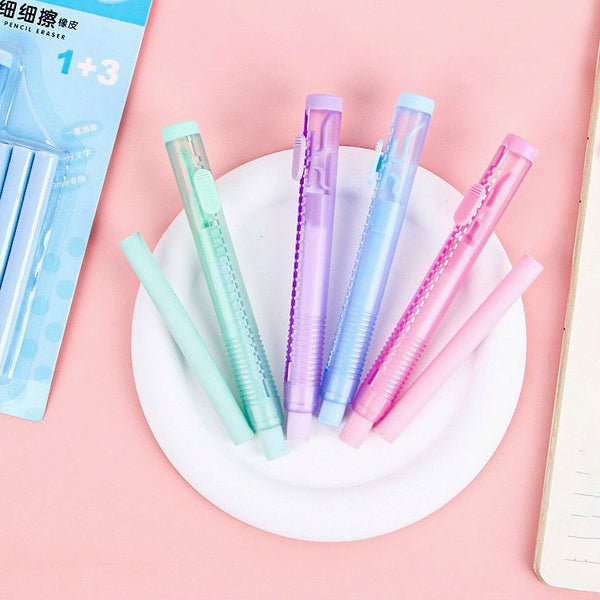 Pastel Pop Pen-Style Click Erasers - With 3 Bonus Refills