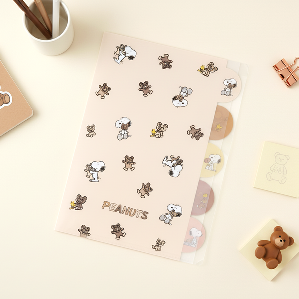 Peanuts Snoopy A4 Folder With Dividers - Snoopy & Cuddly Bears - Brown