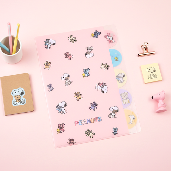 Peanuts Snoopy A4 Folder With Dividers - Snoopy & Cuddly Bears - Pink